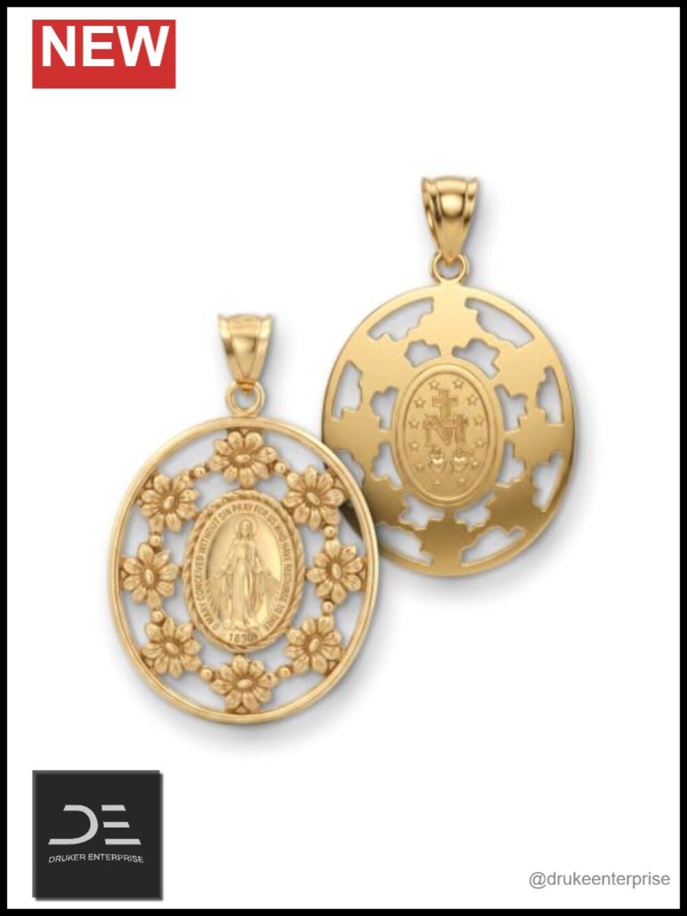 14K Yellow Gold Filled Virgin Mary Medal Pendant Necklace, Miraculous Medal